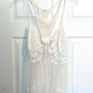 Victoria Secret Sexy Lingerie Set White/Cream Sheer Lace Front Slit Size L NWT